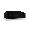Mamaia 3-Sitzer Sofa, Beine Goldmetall, mit Bezug aus Samt (Blu19) in Schwarz, 177x96 cm – Bild 1