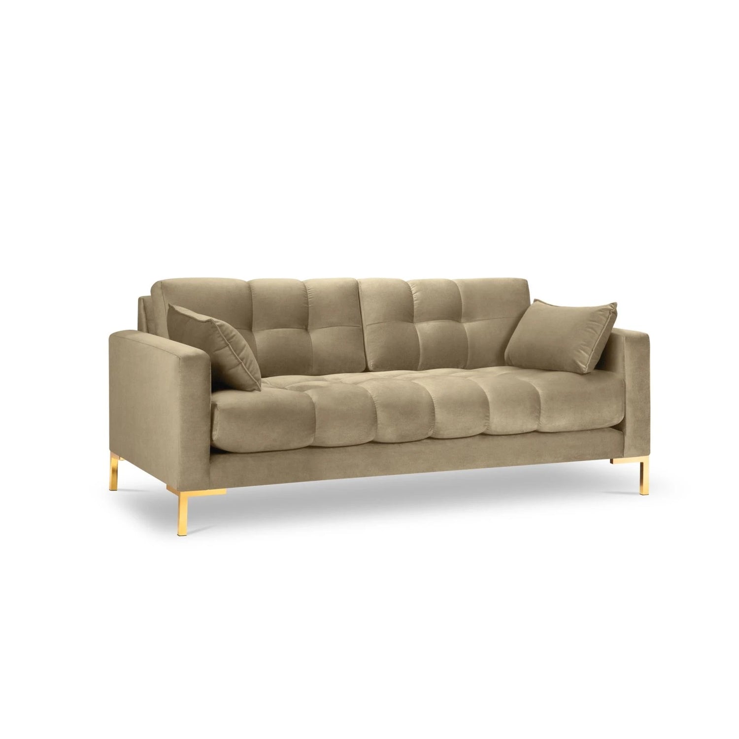 Mamaia 3-Sitzer Sofa, Beine Goldmetall, mit Bezug aus Samt (Blu28) in Beige, 177x96 cm – Bild 1