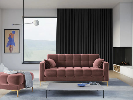 Mamaia 3-Sitzer Sofa, Beine Goldmetall, mit Bezug aus Samt (Blu52) in Rosa, 177x96 cm – Bild 2