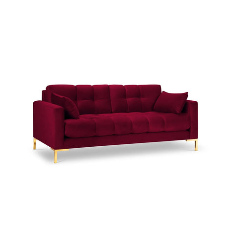 Mamaia 3-Sitzer Sofa, Beine Goldmetall, mit Bezug aus Samt (Blu59) in Rot, 177x96 cm – Bild 1