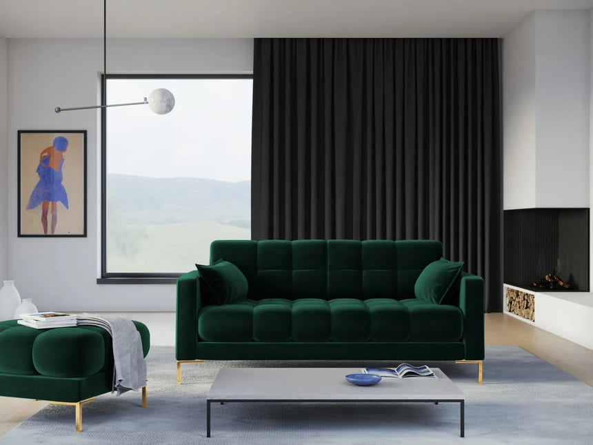 Mamaia 3-Sitzer Sofa, Beine Goldmetall, mit Bezug aus Samt (Blu78) in Flaschengrün, 177x96 cm – Bild 2