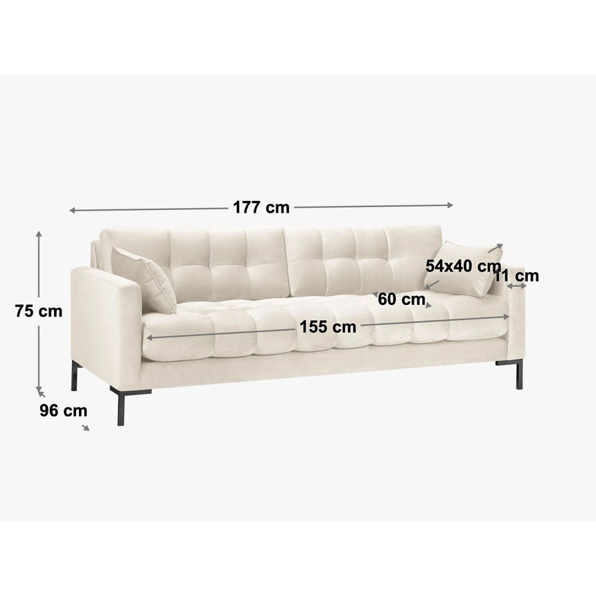Mamaia 3-Sitzer Sofa, Metallbeine Schwarz, mit Bezug aus Strukturierter Stoff (Nev80) in Hellgrau, 177x96 cm – Bild 2