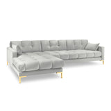Mamaia 4-Sitzer Ecksofa, Linke Seite, Beine Goldmetall, mit Bezug aus Samt (Blu03) in Silber, 293x185 cm – Bild 1