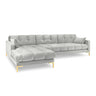 Mamaia 4-Sitzer Ecksofa, Linke Seite, Beine Goldmetall, mit Bezug aus Samt (Blu03) in Silber, 293x185 cm – Bild 1
