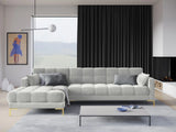 Mamaia 4-Sitzer Ecksofa, Linke Seite, Beine Goldmetall, mit Bezug aus Samt (Blu03) in Silber, 293x185 cm – Bild 2