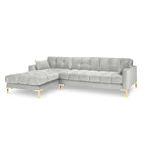 Mamaia 4-Sitzer Ecksofa, Linke Seite, Beine Goldmetall, mit Bezug aus Samt (Blu03) in Silber, 293x185 cm – Bild 4