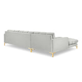 Mamaia 4-Sitzer Ecksofa, Linke Seite, Beine Goldmetall, mit Bezug aus Samt (Blu03) in Silber, 293x185 cm – Bild 5