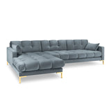 Mamaia 4-Sitzer Ecksofa, Linke Seite, Beine Goldmetall, mit Bezug aus Samt (Blu06) in Hellblau, 293x185 cm – Bild 1