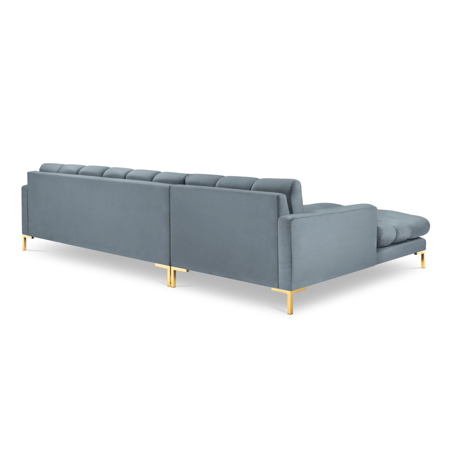 Mamaia 4-Sitzer Ecksofa, Linke Seite, Beine Goldmetall, mit Bezug aus Samt (Blu06) in Hellblau, 293x185 cm – Bild 5