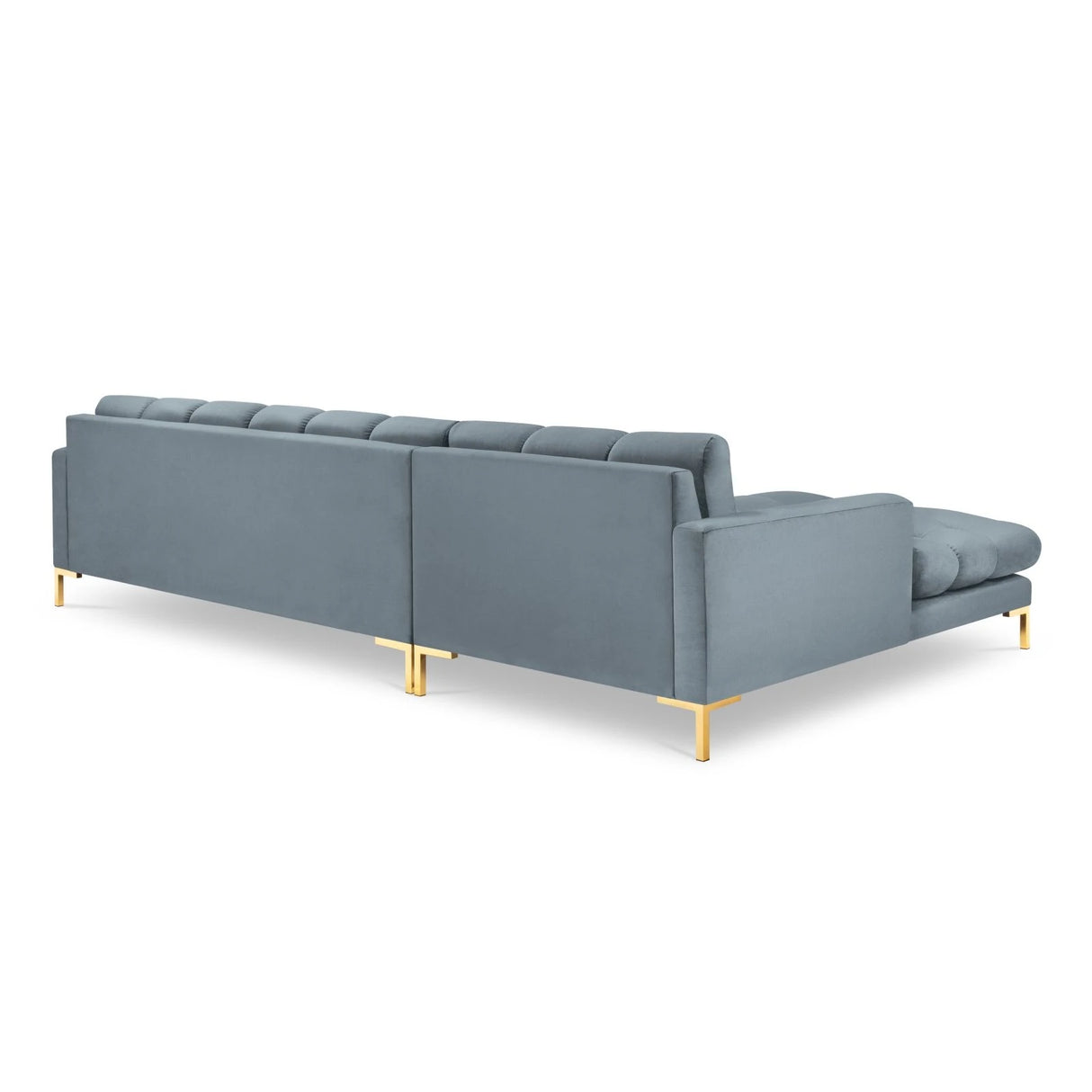 Mamaia 4-Sitzer Ecksofa, Linke Seite, Beine Goldmetall, mit Bezug aus Samt (Blu06) in Hellblau, 293x185 cm – Bild 5