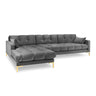 Mamaia 4-Sitzer Ecksofa, Linke Seite, Beine Goldmetall, mit Bezug aus Samt (Blu13) in Hellgrau, 293x185 cm – Bild 1