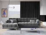 Mamaia 4-Sitzer Ecksofa, Linke Seite, Beine Goldmetall, mit Bezug aus Samt (Blu13) in Hellgrau, 293x185 cm – Bild 2