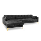 Mamaia 4-Sitzer Ecksofa, Linke Seite, Beine Goldmetall, mit Bezug aus Samt (Blu18) in Dunkelgrau, 293x185 cm – Bild 1