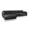 Mamaia 4-Sitzer Ecksofa, Linke Seite, Beine Goldmetall, mit Bezug aus Samt (Blu18) in Dunkelgrau, 293x185 cm – Bild 1