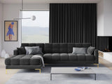 Mamaia 4-Sitzer Ecksofa, Linke Seite, Beine Goldmetall, mit Bezug aus Samt (Blu18) in Dunkelgrau, 293x185 cm – Bild 2