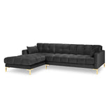 Mamaia 4-Sitzer Ecksofa, Linke Seite, Beine Goldmetall, mit Bezug aus Samt (Blu18) in Dunkelgrau, 293x185 cm – Bild 4