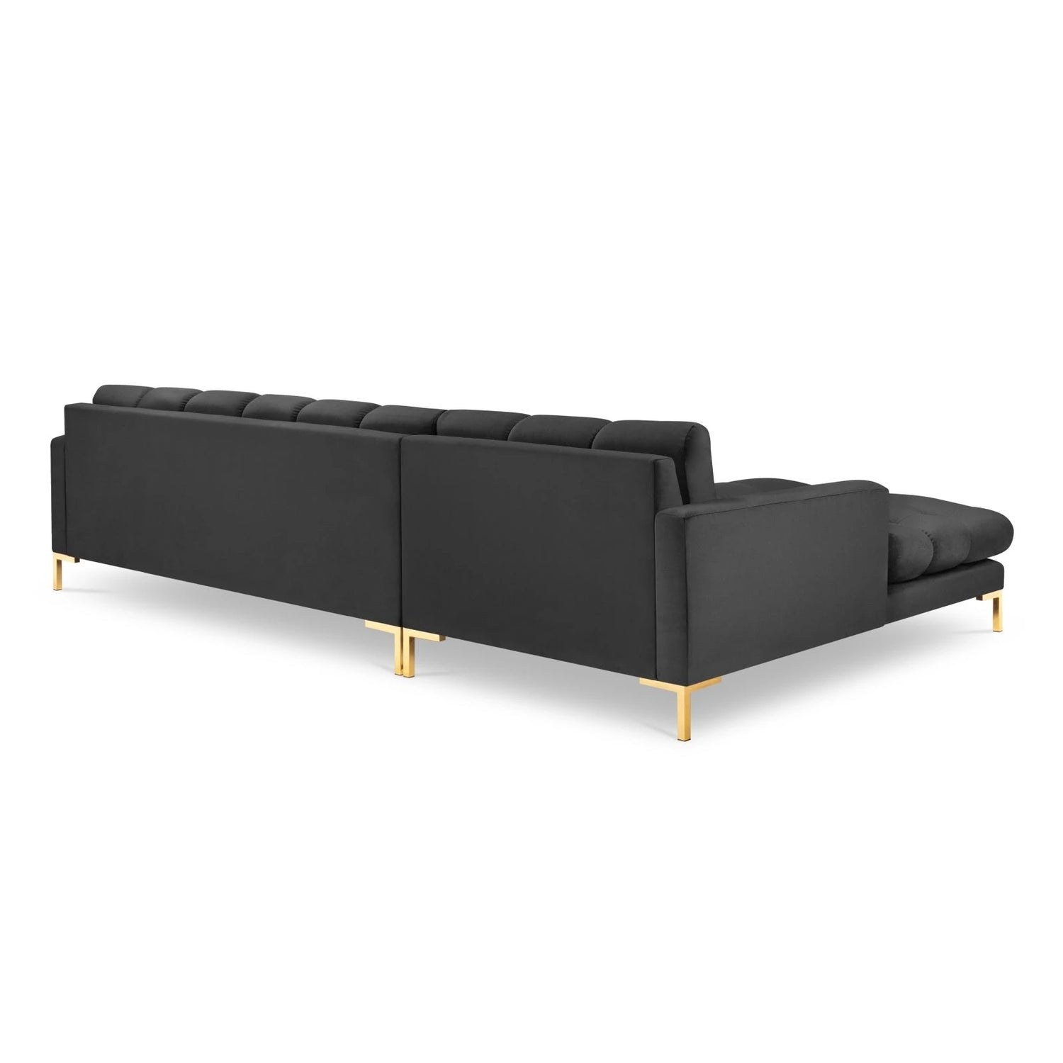 Mamaia 4-Sitzer Ecksofa, Linke Seite, Beine Goldmetall, mit Bezug aus Samt (Blu18) in Dunkelgrau, 293x185 cm – Bild 5