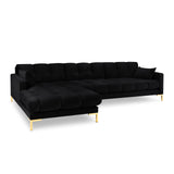 Mamaia 4-Sitzer Ecksofa, Linke Seite, Beine Goldmetall, mit Bezug aus Samt (Blu19) in Schwarz, 293x185 cm – Bild 1
