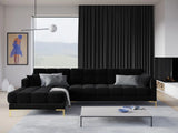 Mamaia 4-Sitzer Ecksofa, Linke Seite, Beine Goldmetall, mit Bezug aus Samt (Blu19) in Schwarz, 293x185 cm – Bild 2