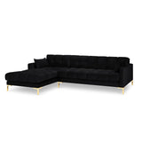 Mamaia 4-Sitzer Ecksofa, Linke Seite, Beine Goldmetall, mit Bezug aus Samt (Blu19) in Schwarz, 293x185 cm – Bild 4