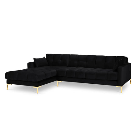 Mamaia 4-Sitzer Ecksofa, Linke Seite, Beine Goldmetall, mit Bezug aus Samt (Blu19) in Schwarz, 293x185 cm – Bild 4