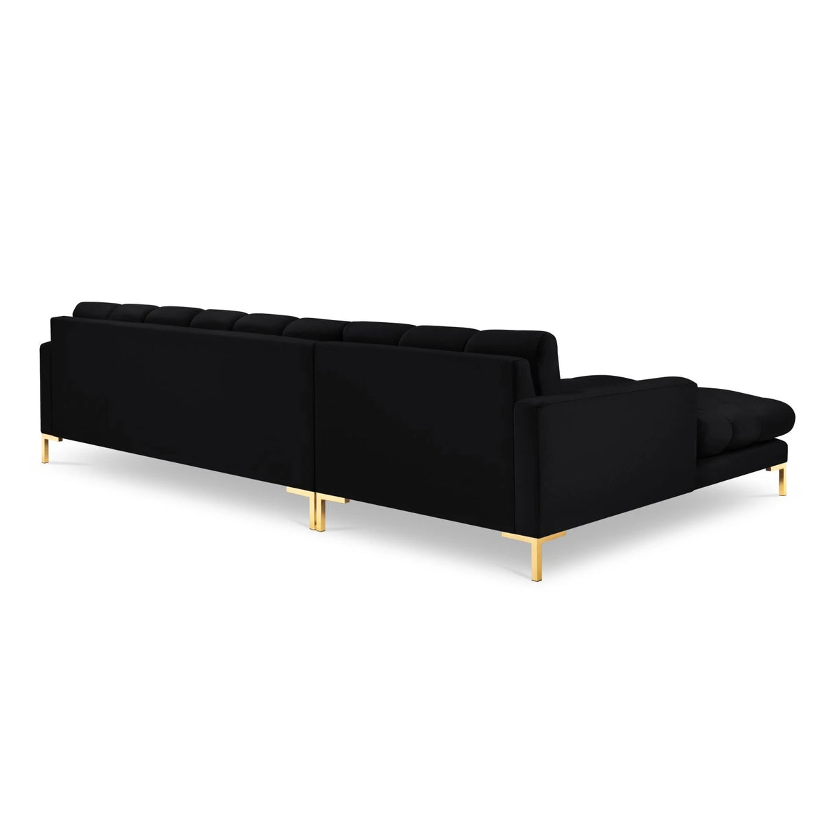 Mamaia 4-Sitzer Ecksofa, Linke Seite, Beine Goldmetall, mit Bezug aus Samt (Blu19) in Schwarz, 293x185 cm – Bild 5