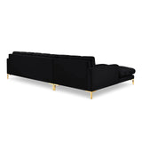 Mamaia 4-Sitzer Ecksofa, Linke Seite, Beine Goldmetall, mit Bezug aus Samt (Blu19) in Schwarz, 293x185 cm – Bild 5