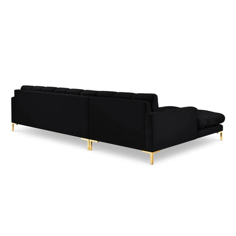 Mamaia 4-Sitzer Ecksofa, Linke Seite, Beine Goldmetall, mit Bezug aus Samt (Blu19) in Schwarz, 293x185 cm – Bild 5