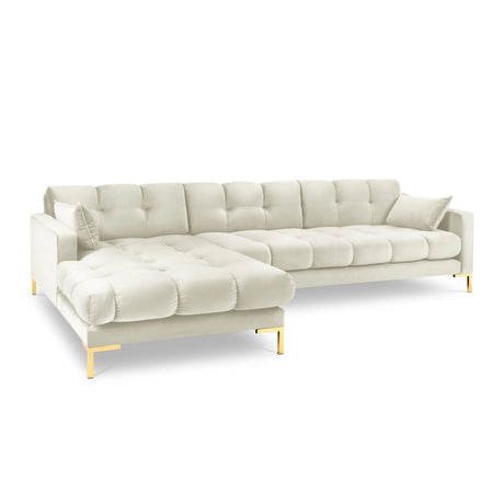 Mamaia 4-Sitzer Ecksofa, Linke Seite, Beine Goldmetall, mit Bezug aus Samt (Blu22) in Leichtes Beige, 293x185 cm – Bild 1