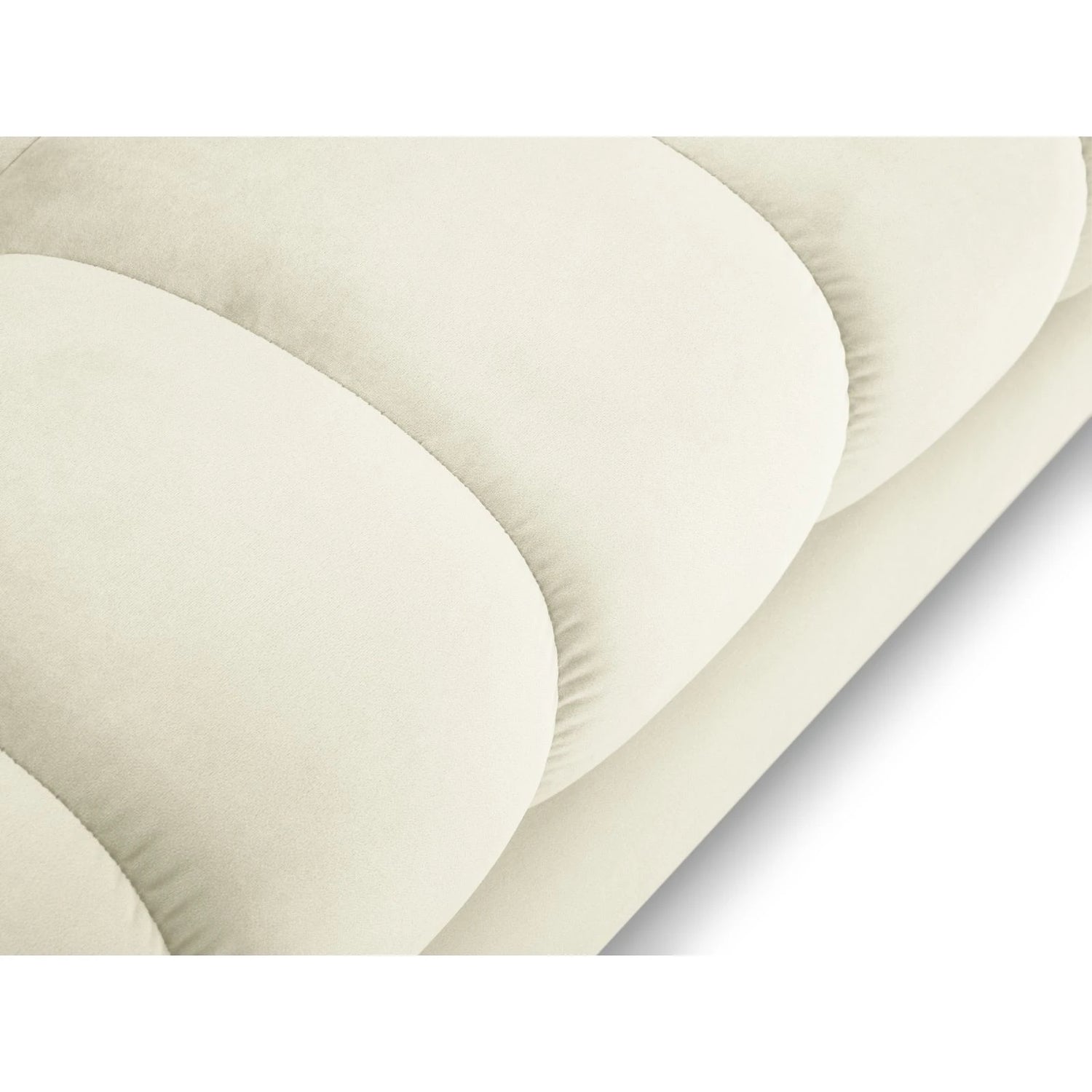 Mamaia 4-Sitzer Ecksofa, Linke Seite, Beine Goldmetall, mit Bezug aus Samt (Blu22) in Leichtes Beige, 293x185 cm – Bild 6