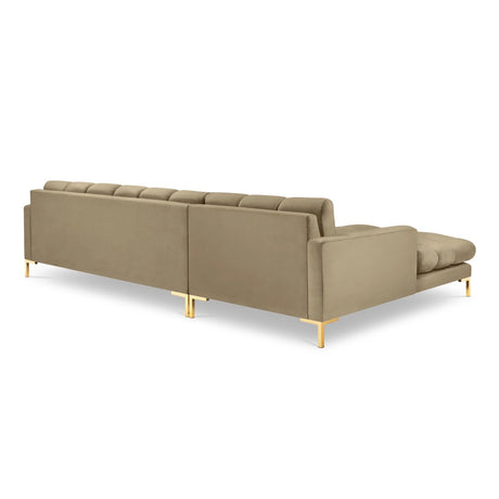 Mamaia 4-Sitzer Ecksofa, Linke Seite, Beine Goldmetall, mit Bezug aus Samt (Blu28) in Beige, 293x185 cm – Bild 5