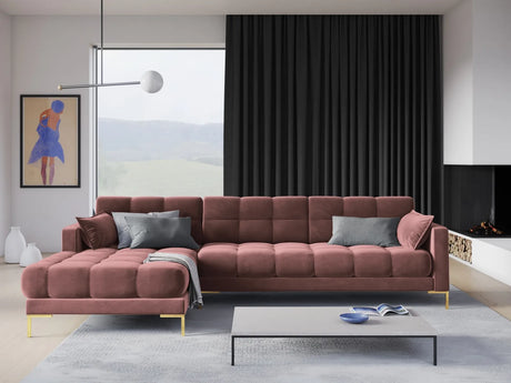 Mamaia 4-Sitzer Ecksofa, Linke Seite, Beine Goldmetall, mit Bezug aus Samt (Blu52) in Rosa, 293x185 cm – Bild 2