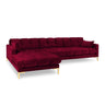 Mamaia 4-Sitzer Ecksofa, Linke Seite, Beine Goldmetall, mit Bezug aus Samt (Blu59) in Rot, 293x185 cm – Bild 1