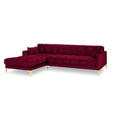 Mamaia 4-Sitzer Ecksofa, Linke Seite, Beine Goldmetall, mit Bezug aus Samt (Blu59) in Rot, 293x185 cm – Bild 4