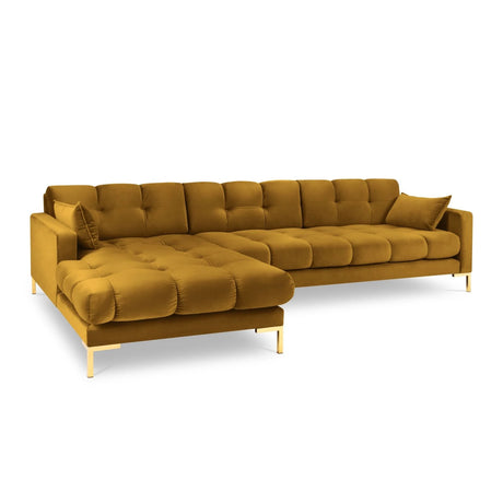 Mamaia 4-Sitzer Ecksofa, Linke Seite, Beine Goldmetall, mit Bezug aus Samt (Blu68) in Gelb, 293x185 cm – Bild 1