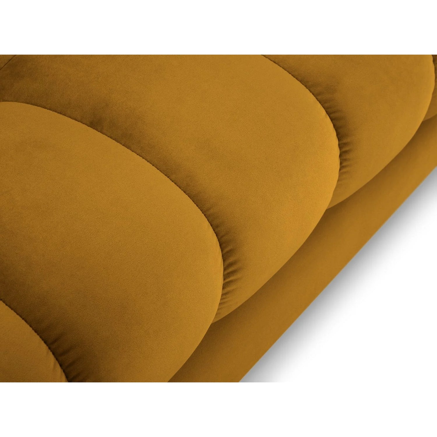 Mamaia 4-Sitzer Ecksofa, Linke Seite, Beine Goldmetall, mit Bezug aus Samt (Blu68) in Gelb, 293x185 cm – Bild 6