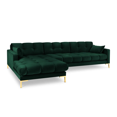 Mamaia 4-Sitzer Ecksofa, Linke Seite, Beine Goldmetall, mit Bezug aus Samt (Blu78) in Flaschengrün, 293x185 cm – Bild 1