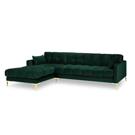Mamaia 4-Sitzer Ecksofa, Linke Seite, Beine Goldmetall, mit Bezug aus Samt (Blu78) in Flaschengrün, 293x185 cm – Bild 4