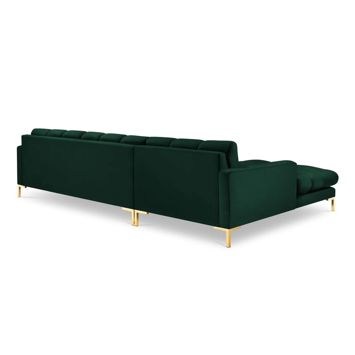 Mamaia 4-Sitzer Ecksofa, Linke Seite, Beine Goldmetall, mit Bezug aus Samt (Blu78) in Flaschengrün, 293x185 cm – Bild 5