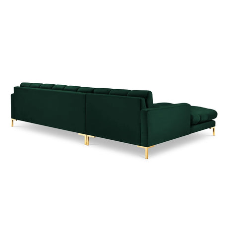 Mamaia 4-Sitzer Ecksofa, Linke Seite, Beine Goldmetall, mit Bezug aus Samt (Blu78) in Flaschengrün, 293x185 cm – Bild 5