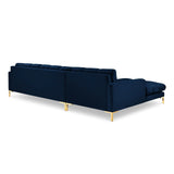 Mamaia 4-Sitzer Ecksofa, Linke Seite, Beine Goldmetall, mit Bezug aus Samt (Blu86) in Königsblau, 293x185 cm – Bild 5