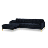 Mamaia 4-Sitzer Ecksofa, Linke Seite, Beine Goldmetall, mit Bezug aus Samt (Blu89) in Dunkelblau, 293x185 cm – Bild 4