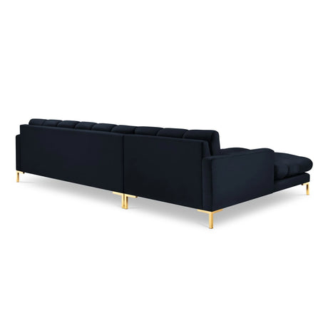 Mamaia 4-Sitzer Ecksofa, Linke Seite, Beine Goldmetall, mit Bezug aus Samt (Blu89) in Dunkelblau, 293x185 cm – Bild 5