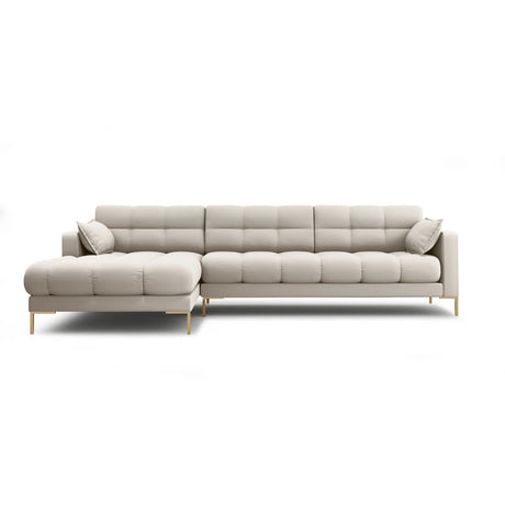 Mamaia 4-Sitzer Ecksofa, Linke Seite, Beine Goldmetall, mit Bezug aus Strukturierter Stoff (Nev04) in Beige, 293x185 cm – Bild 1