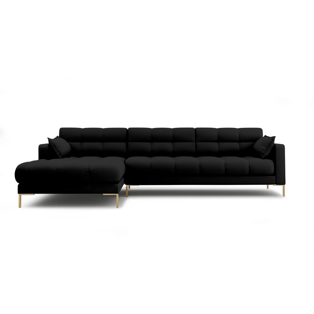 Mamaia 4-Sitzer Ecksofa, Linke Seite, Beine Goldmetall, mit Bezug aus Strukturierter Stoff (Nev100) in Schwarz, 293x185 cm – Bild 1