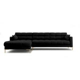 Mamaia 4-Sitzer Ecksofa, Linke Seite, Beine Goldmetall, mit Bezug aus Strukturierter Stoff (Nev100) in Schwarz, 293x185 cm – Bild 1
