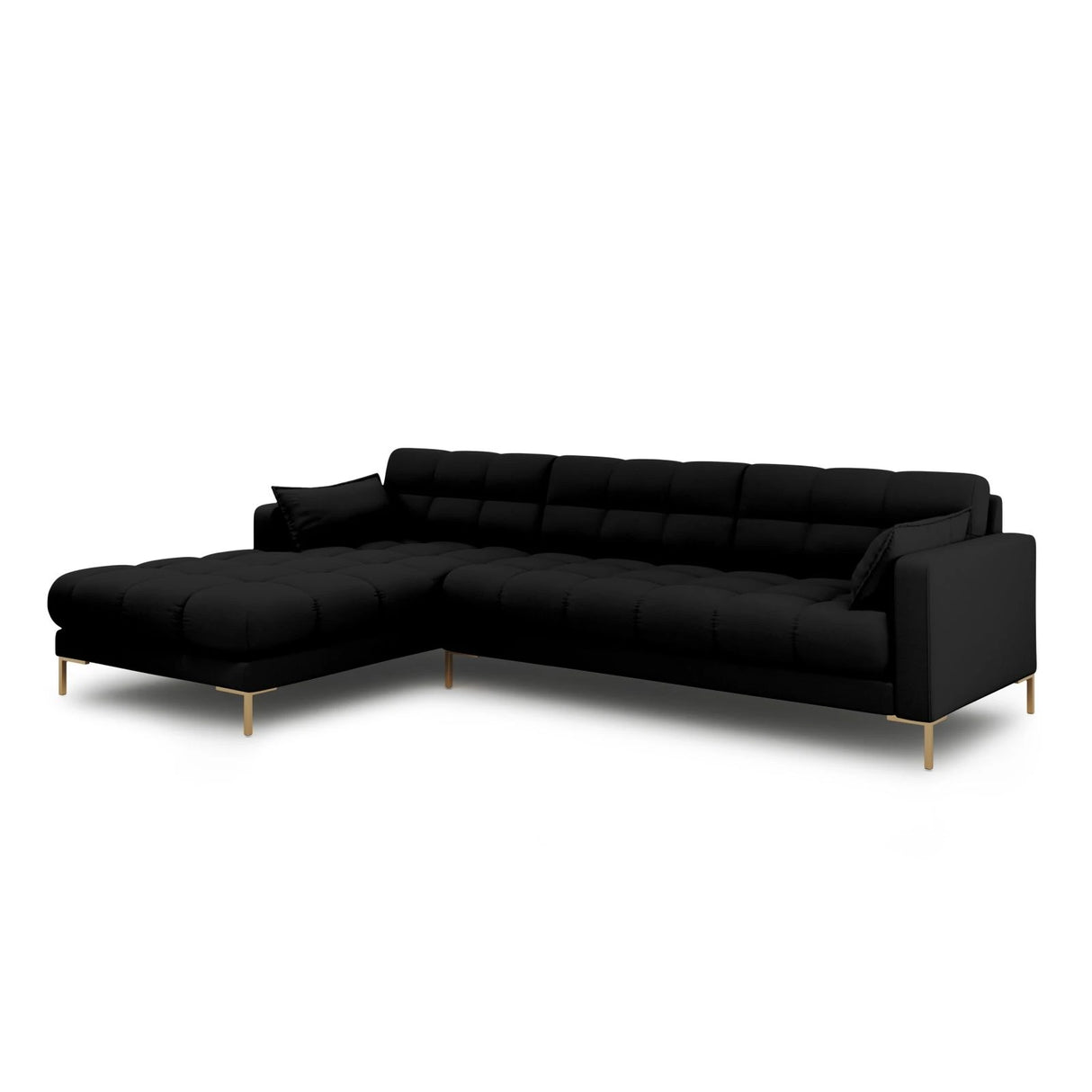 Mamaia 4-Sitzer Ecksofa, Linke Seite, Beine Goldmetall, mit Bezug aus Strukturierter Stoff (Nev100) in Schwarz, 293x185 cm – Bild 3