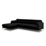 Mamaia 4-Sitzer Ecksofa, Linke Seite, Beine Goldmetall, mit Bezug aus Strukturierter Stoff (Nev100) in Schwarz, 293x185 cm – Bild 3
