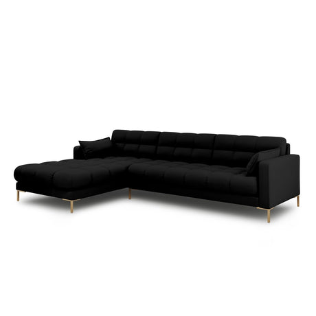 Mamaia 4-Sitzer Ecksofa, Linke Seite, Beine Goldmetall, mit Bezug aus Strukturierter Stoff (Nev100) in Schwarz, 293x185 cm – Bild 3