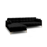 Mamaia 4-Sitzer Ecksofa, Linke Seite, Beine Goldmetall, mit Bezug aus Strukturierter Stoff (Nev100) in Schwarz, 293x185 cm – Bild 4